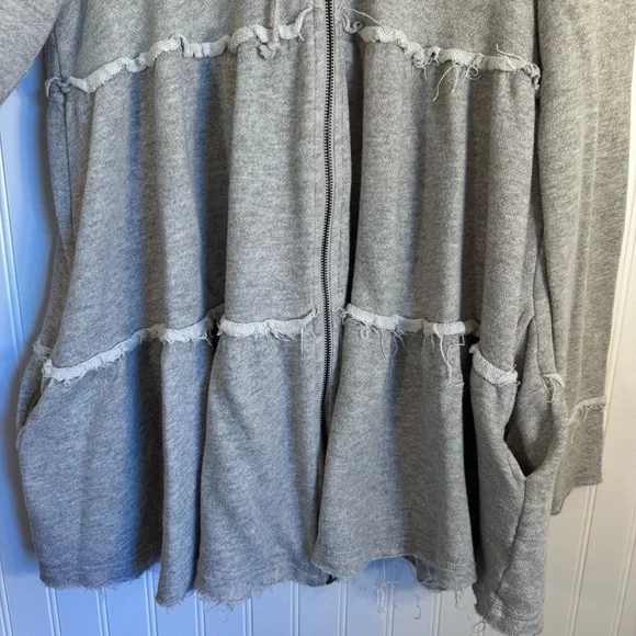 Free People Tiered Trapeze Zip-Up Hoodie Swearer Gray  Women’s Size Small - Picture 4 of 12